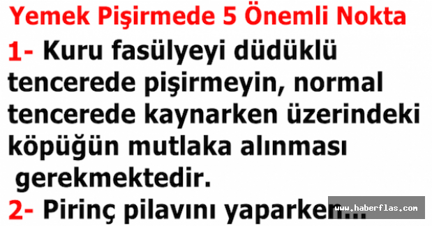 Yemek Pişirmede 5 Önemli Nokta!