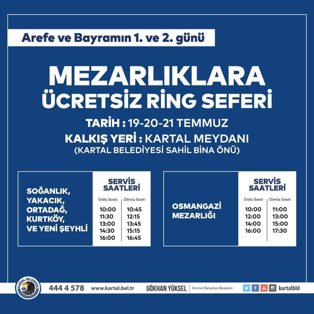 Kartallılara bayramda mezarlık ziyareti hizmeti