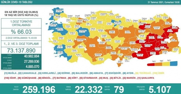 31 Temmuz 2021 corona virüs tablosu: