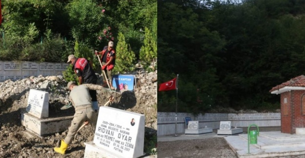 Toprak altında kalan şehitlik gün yüzüne çıkarıldı