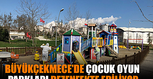 Büyükçekmece’de çocuk oyun parkları dezenfekte ediliyor